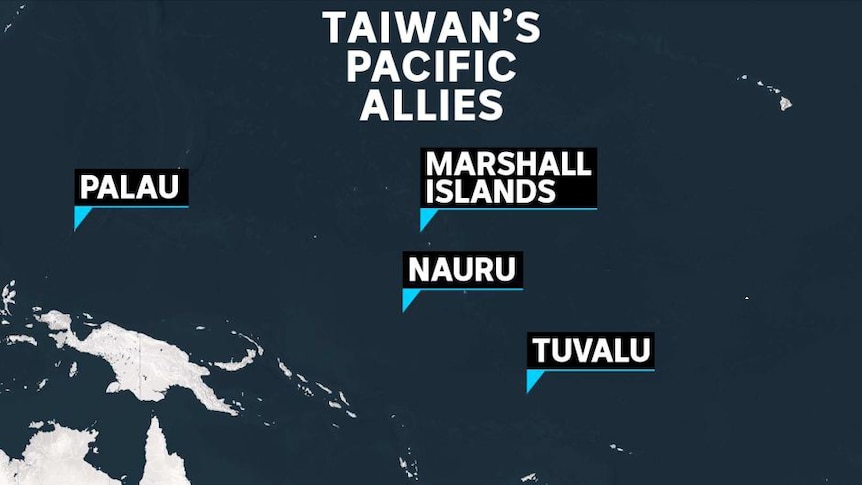 A map of the South Pacific, showing the allies of Taiwan's Pacific allies.