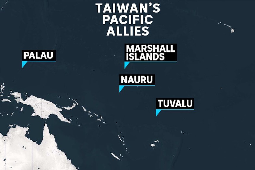 A map of the South Pacific, showing the allies of Taiwan's Pacific allies.