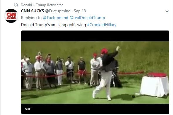 A screengrab shows that Donald Trump retweeted the golf video posted by "CNN Sucks" user handle
