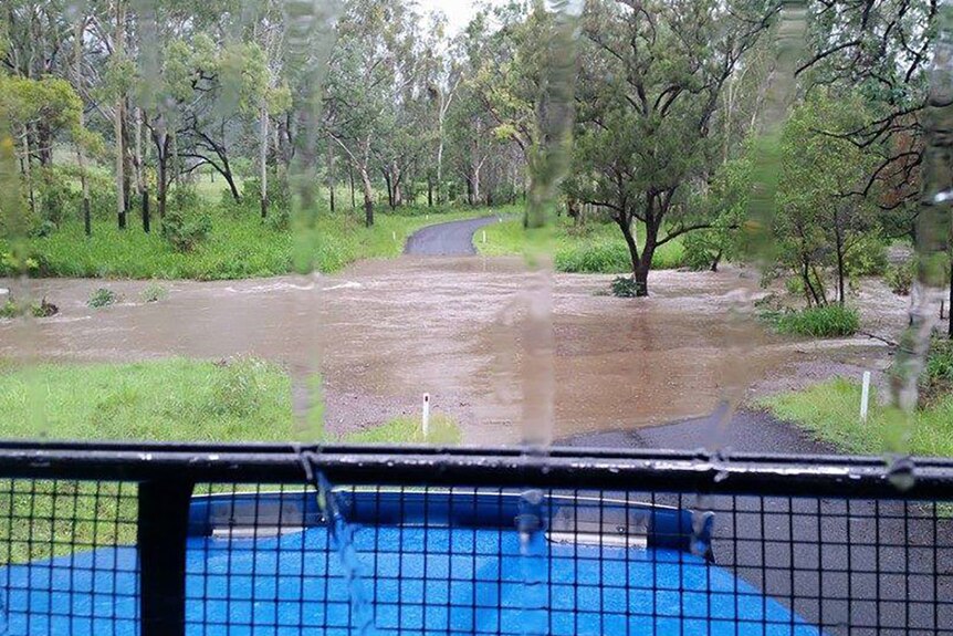 South Ulam Road in flood near Bajool, south of Rockhampton