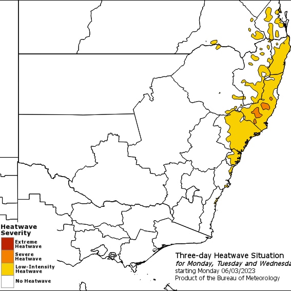 A map showing heatwave warning NSW