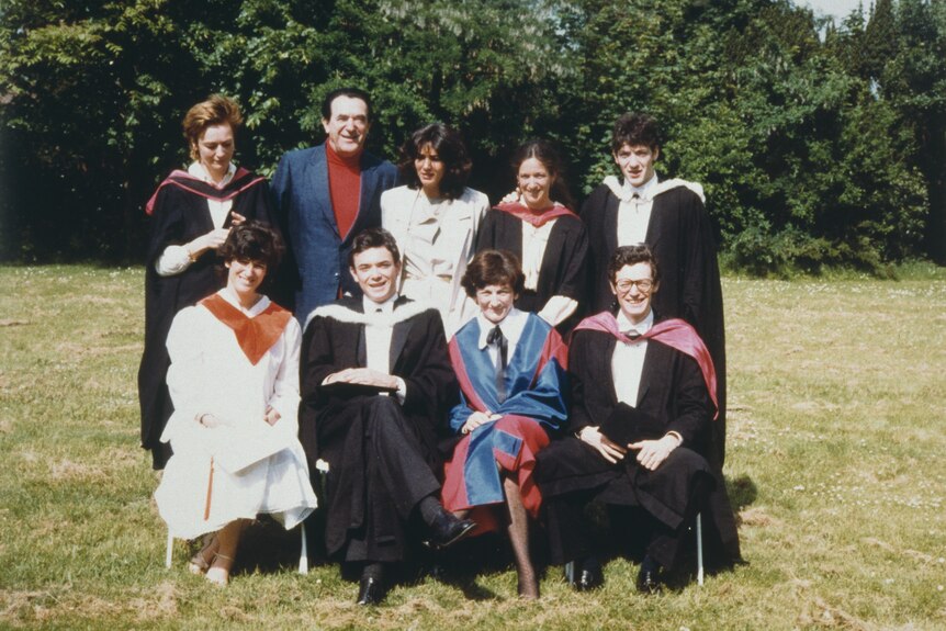 Robert Maxwell second from the left with Elizabeth and Ghislaine and his children and wife