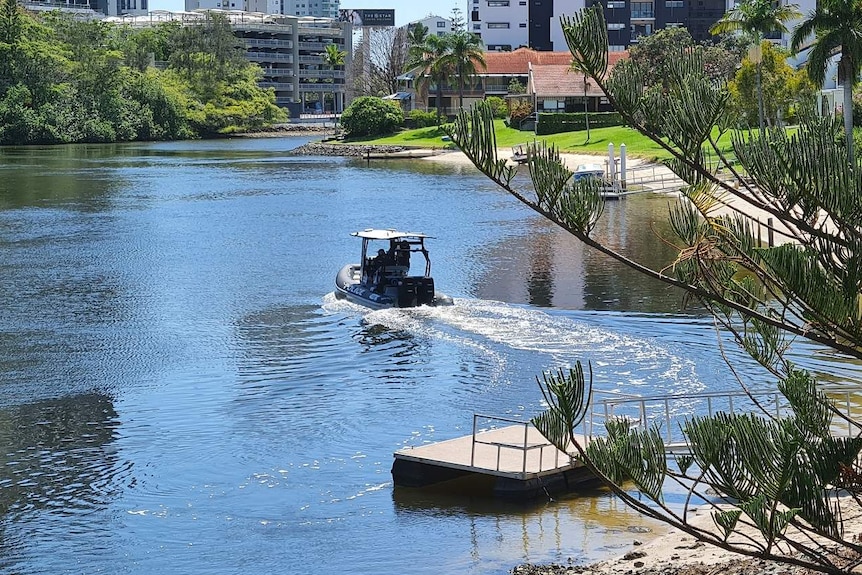 A police boat on the canal.