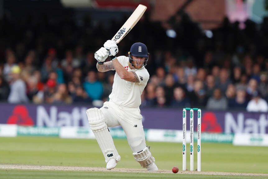 Ben Stokes hits a booming cover drive at Lord's
