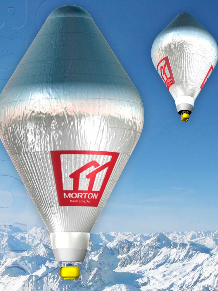 A hot air balloon named Morton to be used in an around the world record attempt