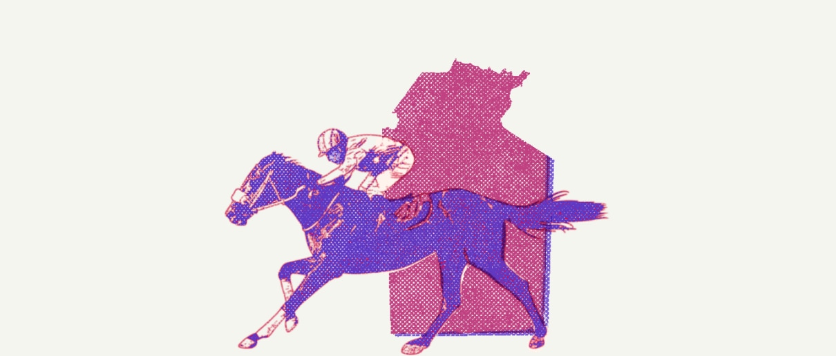 Collage showing a racehorse and jockey overlaid on a map of the Northern Territory..