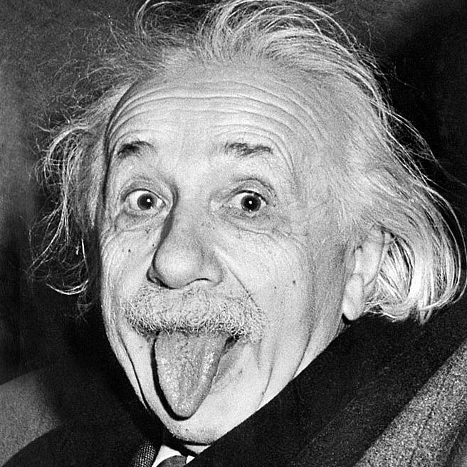 Albert Einstein sticks out his tongue at photographers on his 72nd birthday.