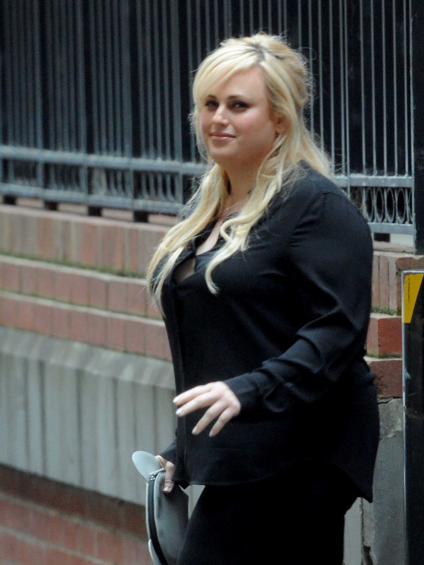 Actress Rebel Wilson walking outside the Victorian Supreme Court.