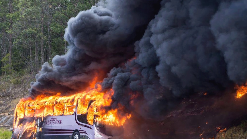 Bus catches fire on the Bruce Highway.