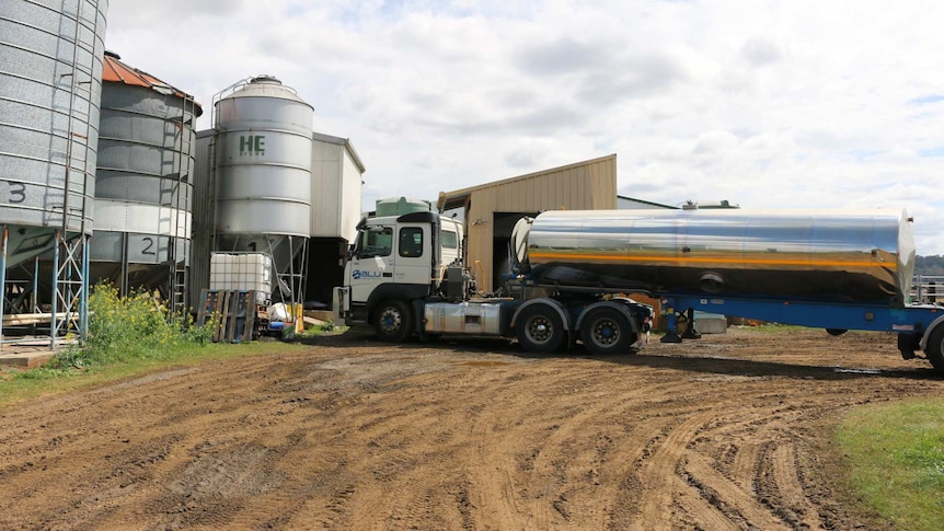 Milk tanker collecting milk.