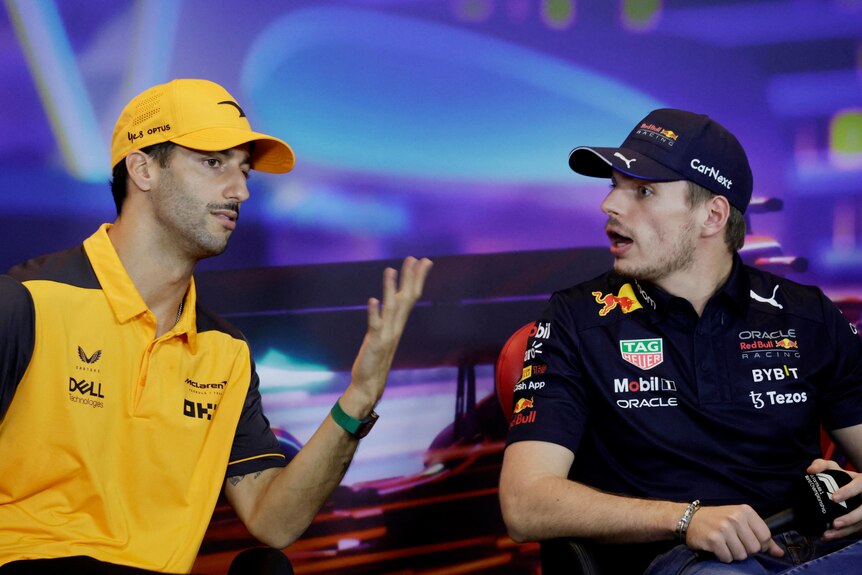 Daniel Ricciardo and Max Verstappen during a press conference