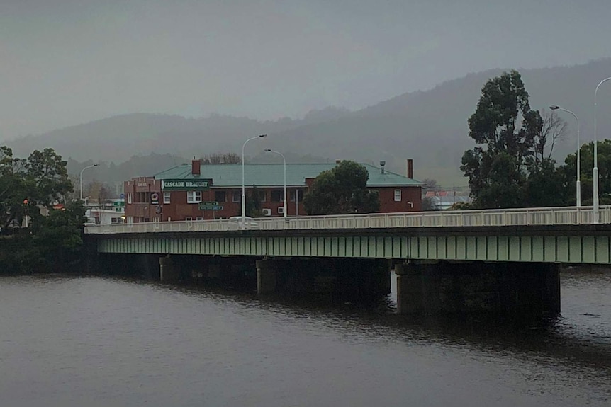 Huon Bridge at Huonville seen on a rainy day.