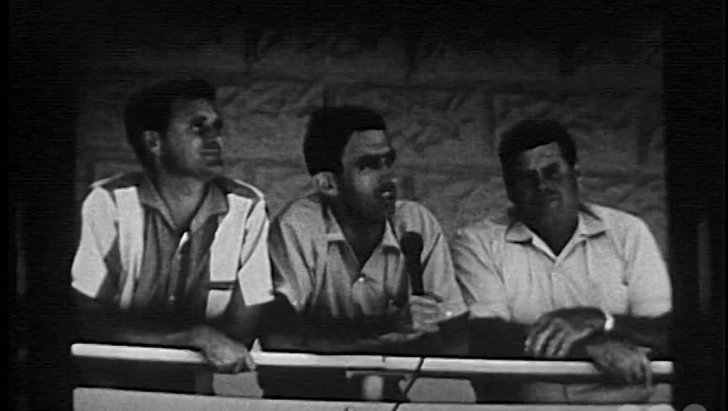 Former mayor of Carnarvon Wilson Tuckey and former ABC presenter Peter Pockley on the Port Hotel balcony.