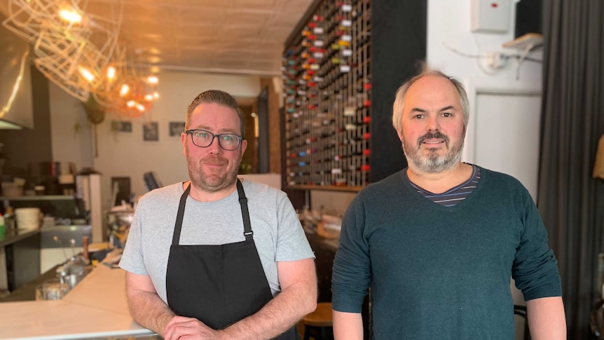 Carl Windsor and James Kingston in their wine bar.