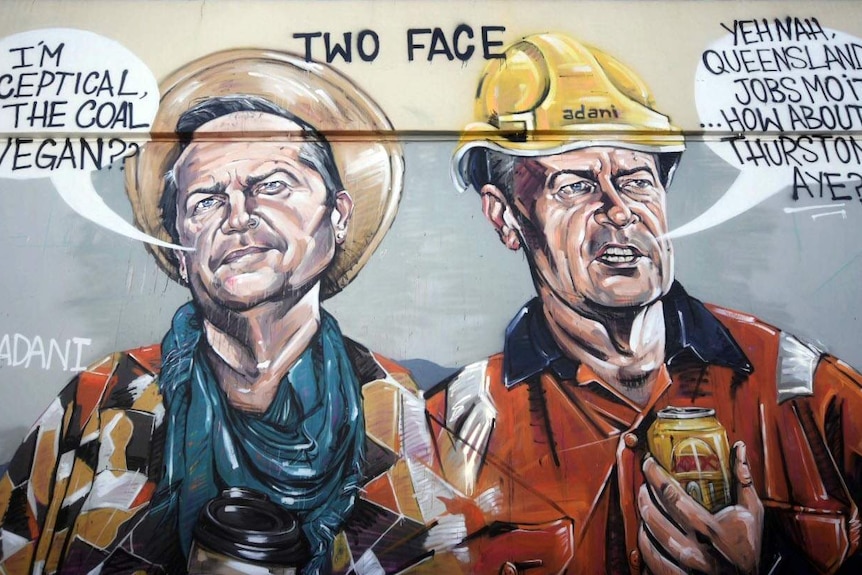 Two paintings of  Bill Shorten in a piece of street art in the federal seat of Batman.