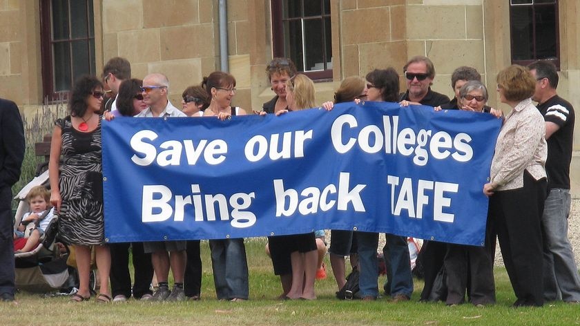 TAFE teachers protest in Hobart over Tasmania Tomorrow changes.