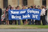 TAFE teachers protest in Hobart of Tasmania Tomorrow changes.