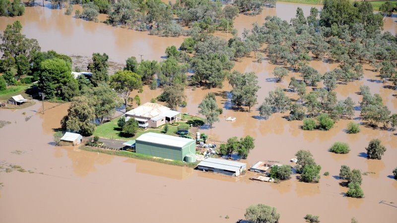 A property near Wee Waa is surrounded by floodwaters