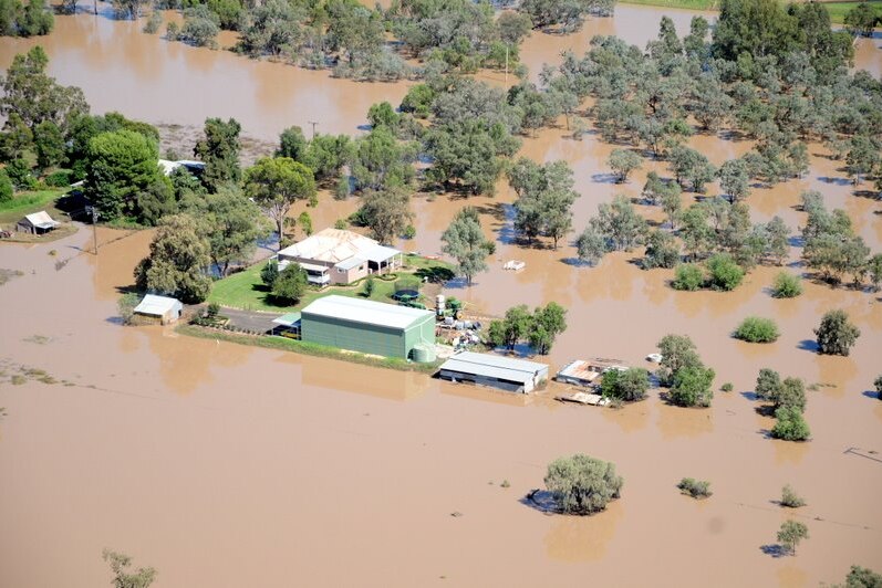 A property near Wee Waa is surrounded by floodwaters