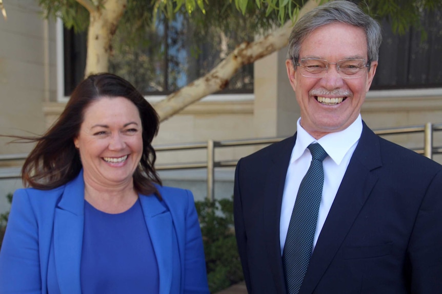 Liza Harvey and Mike Nahan smiling outside WA Parliament.