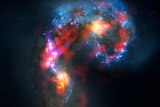 The Antennae Galaxies, a pair of distorted colliding spiral galaxies about 70 million light-years away
