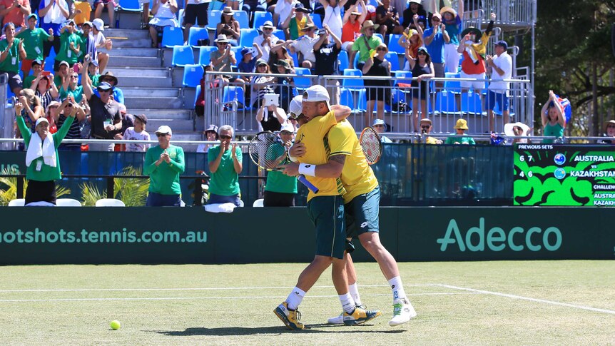 Lleyton Hewitt and Sam Groth at the Davis Cup