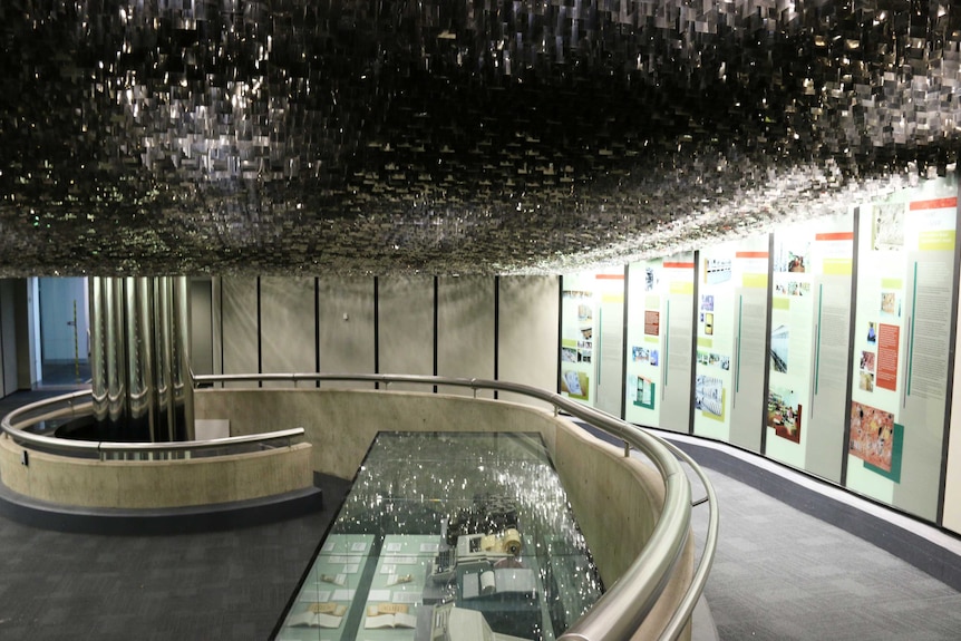 The foyer of the former communications centre has a decorative silver roof.