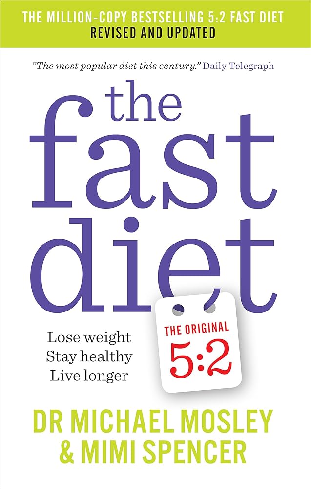 A book cover with The Fast Diet in purple text on a while background