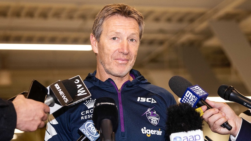 Craig Bellamy talks to the media in Melbourne on May 23, 2018.