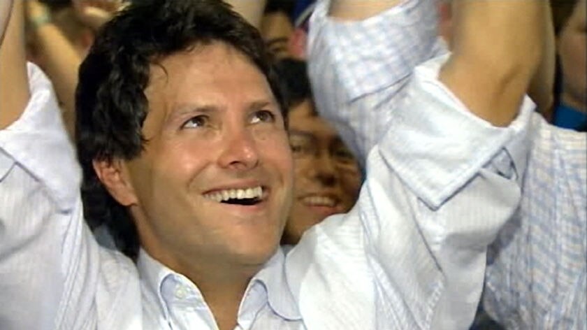Victorious: The Liberals' Victor Dominello celebrates his win.