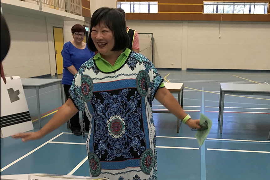 Darwin's current Lord Mayor Katrina Fong Lim casts her ballot.