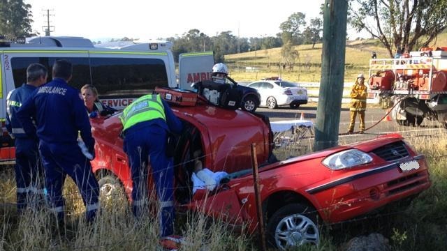 The wreckage of the car that hit the power pole at Glen Oak this morning.