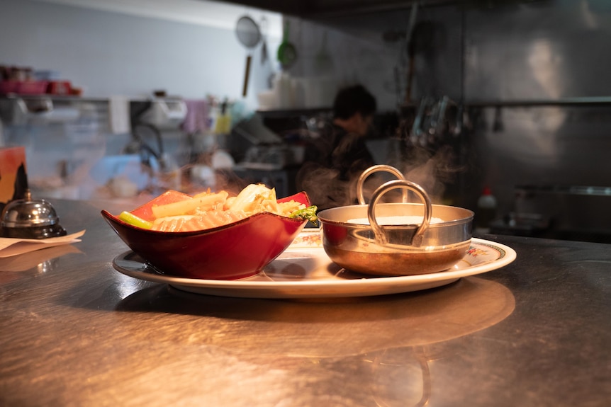 A Thai meal put on the pass at Mr Ken's Kitchen in Boonah, Queensland.