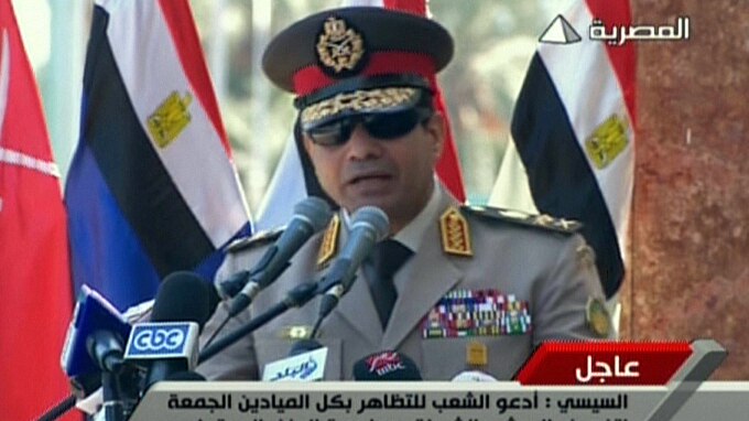 Egypt's army chief General Abdel Fattah al-Sisi addresses Egyptians last year