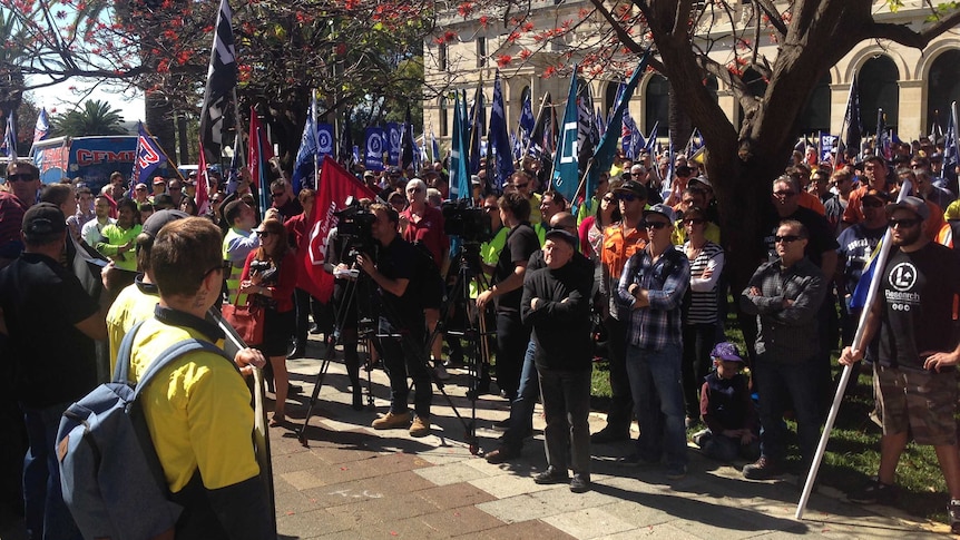 CFMEU protest in Perth against China Free Trade Agreement.