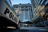 A police car outside the Pullman medi-hotel.