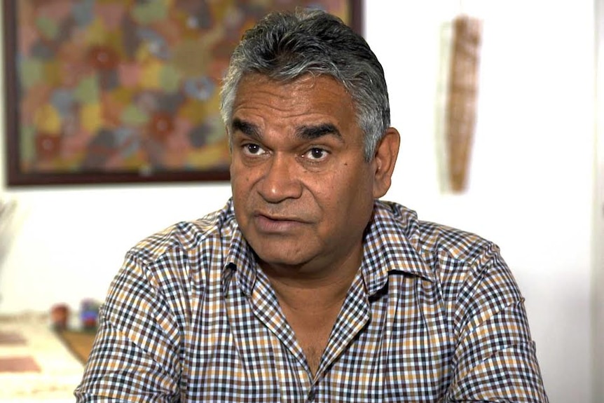 A close up shot of Indigenous activist Stephen Hagan in a living room.