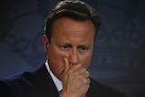 David Cameron holds hand over his mouth
