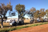 Campers and caravans set up at the Port Hedland racecourse