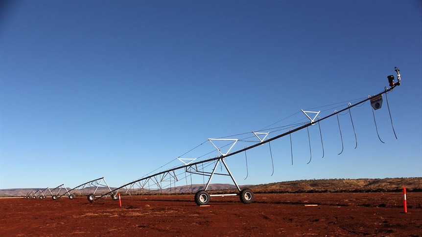 One of the Hamersley Agricultural Project irrigation pivots under construction