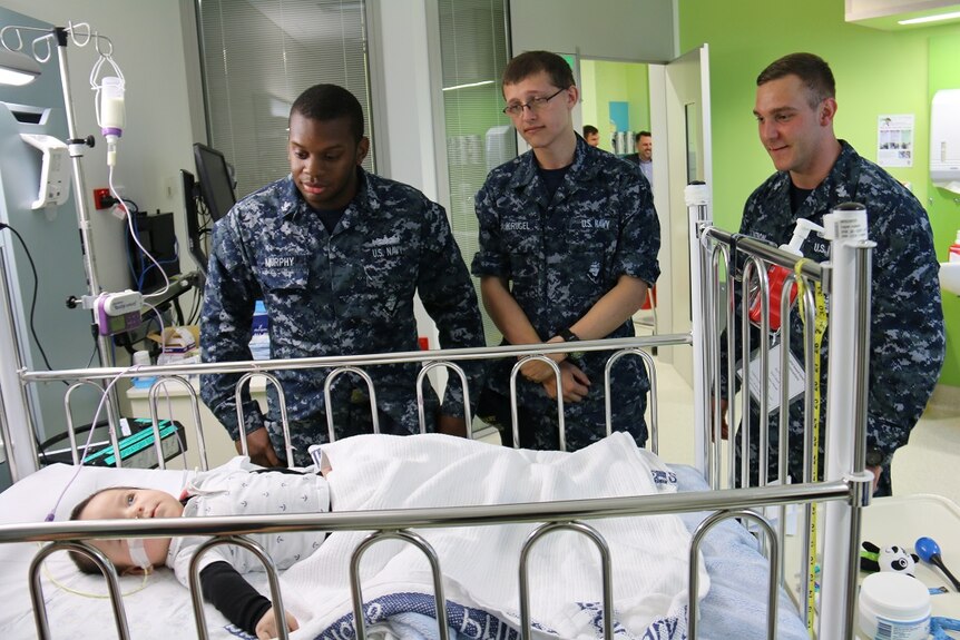The sailors visited children at Brisbane's Lady Cilento Hospital.
