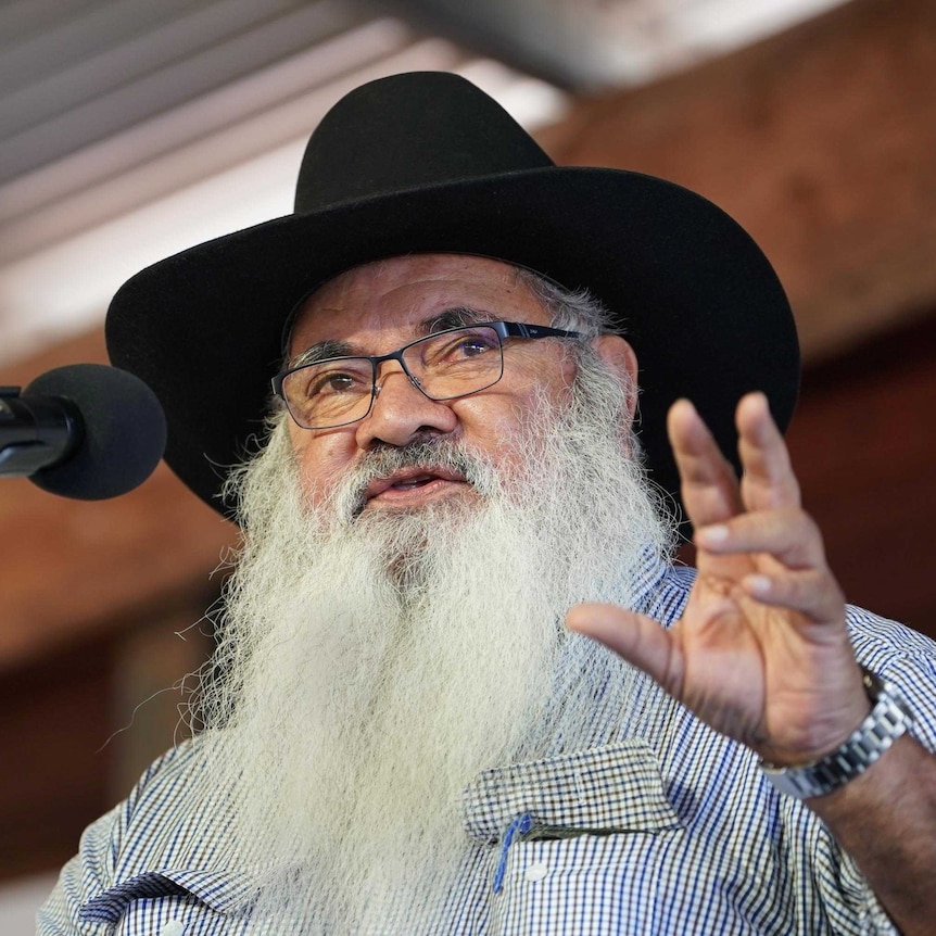 Pat Dodson, opposition spokesman on constitutional recognition pictured speaking at Garma 2019.