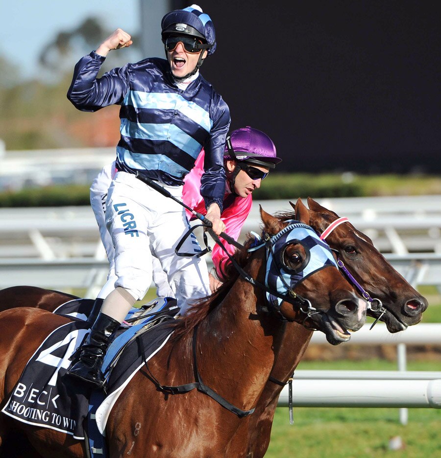 James McDonald celebrates Caulfield Guineas win