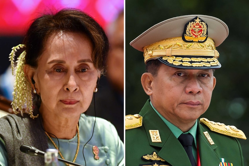 Aung San Suu Kyi and General Min Aung Hlaing