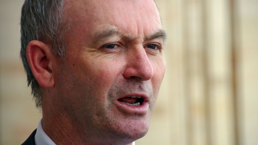 Close-up shot of former WA health minister Kim Hames outside state Parliament.