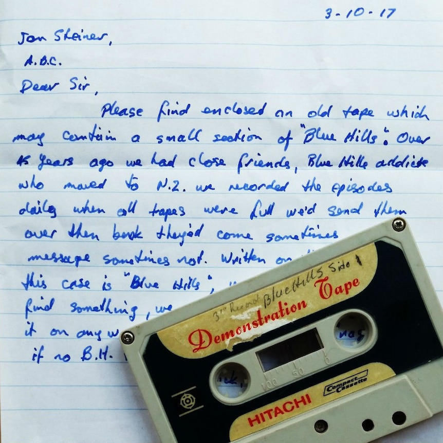 A letter from a listener and a demonstration tape with an episode of Blue Hills on it.