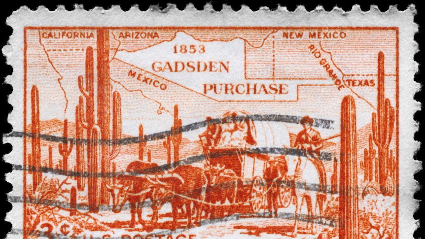 An orange US stamp commemorating the Gadsden Purchase.