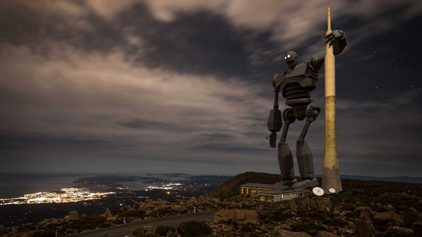 Peter Topliss superimposed image of robot on Mount Wellington