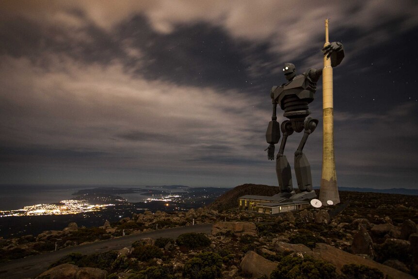 Peter Topliss superimposed image of robot on Mount Wellington