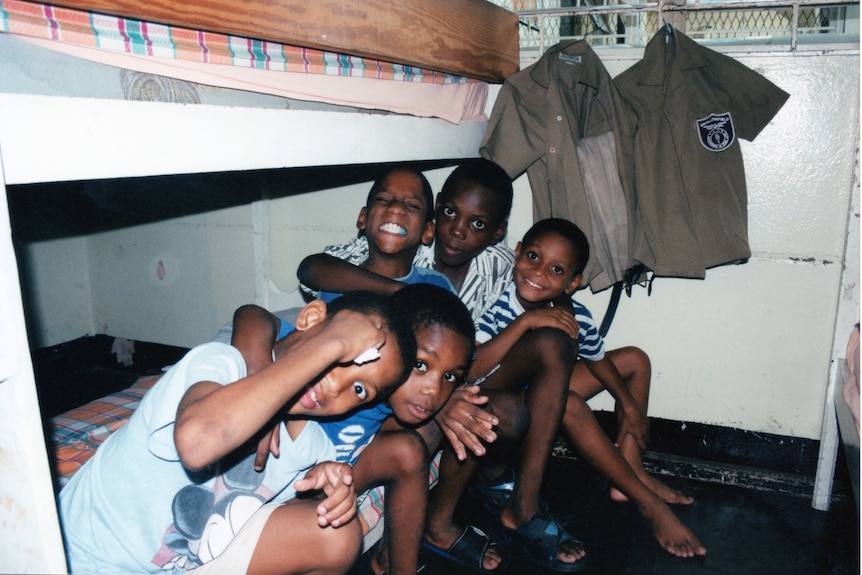Alberto Campbell and his friends at the Jamaican Orphanage, 2002.